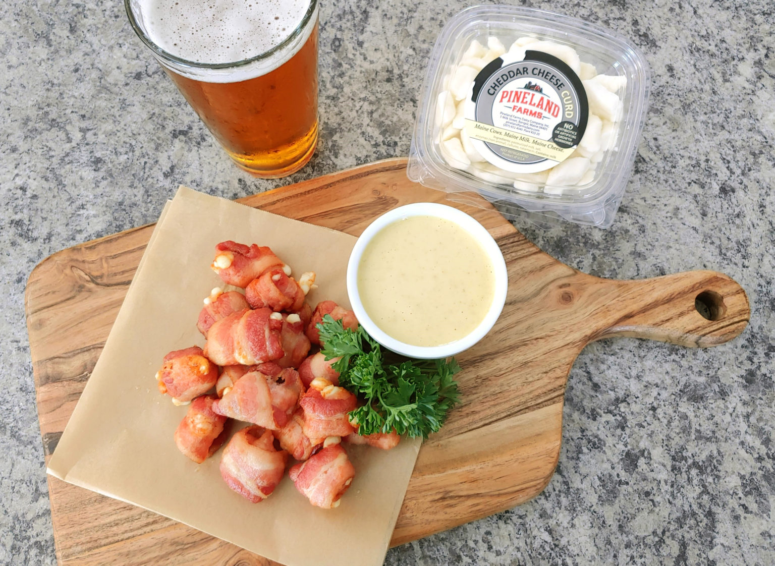 Bacon Wrapped Cheddar Cheese Curds with Mustard Dipping Sauce