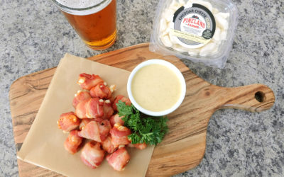 Bacon Wrapped Cheddar Cheese Curds with Mustard Dipping Sauce