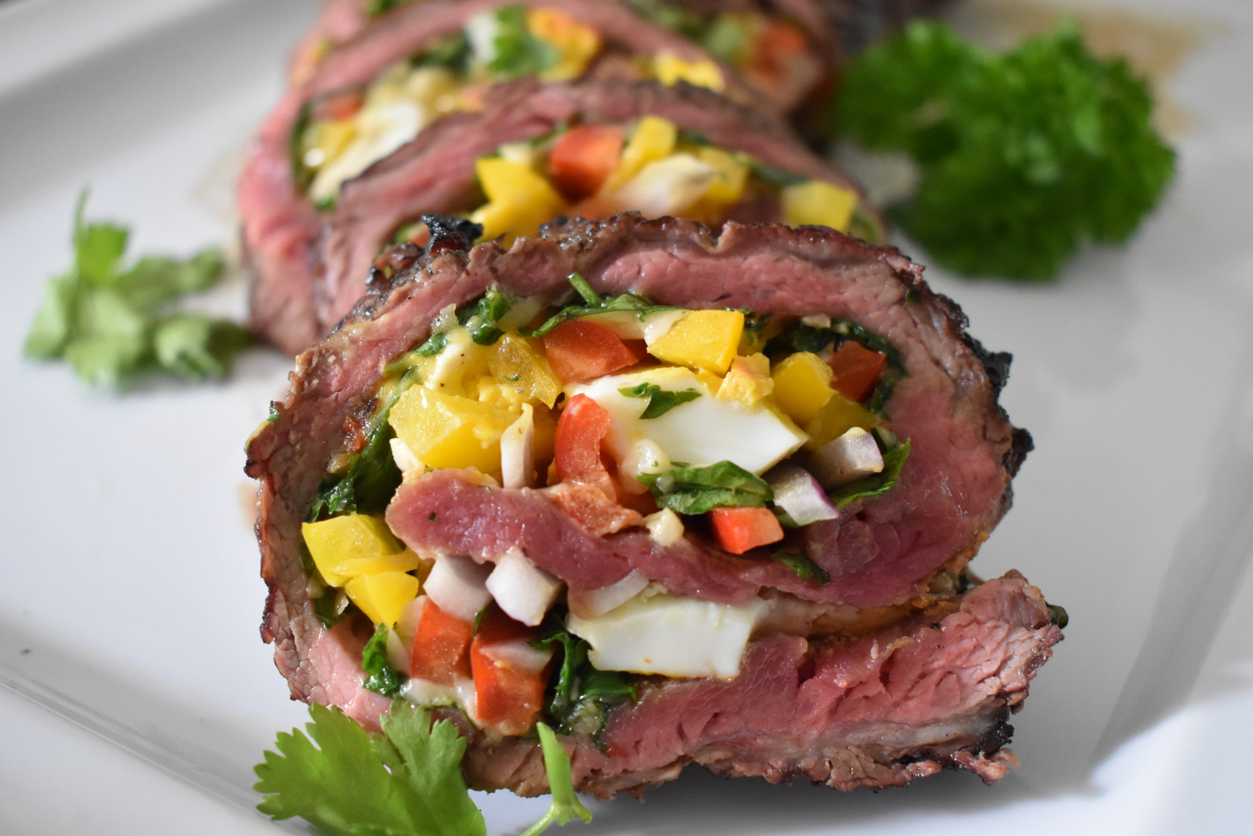 Grilled Stuffed Flank Steak With Pesto, Mozzarella, and Prosciutto Recipe, Recipe